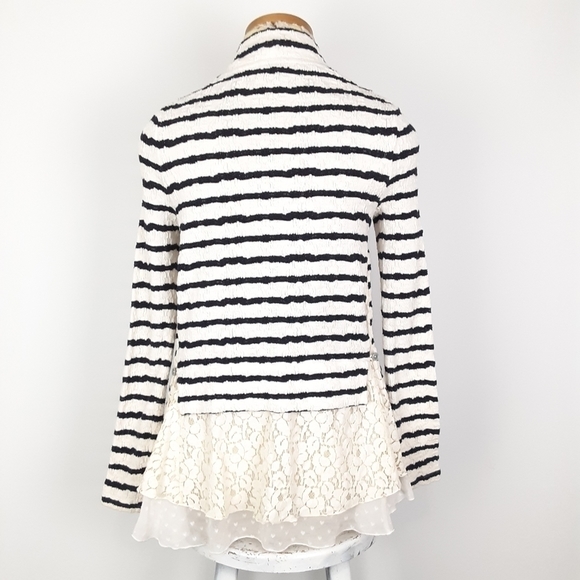 Anthropologie Postmark Stripe Lace Back Cardigan Size XS in Blk/White Combo - Picture 5 of 10
